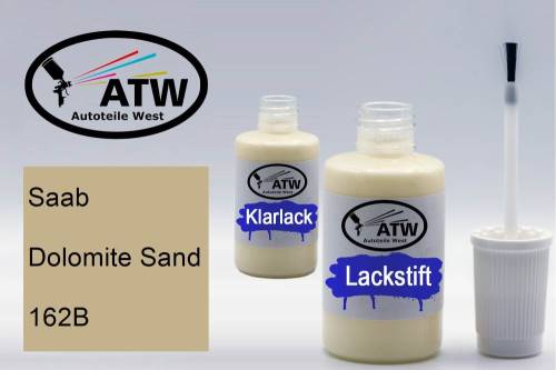 Saab, Dolomite Sand, 162B: 20ml Lackstift + 20ml Klarlack - Set, von ATW Autoteile West.